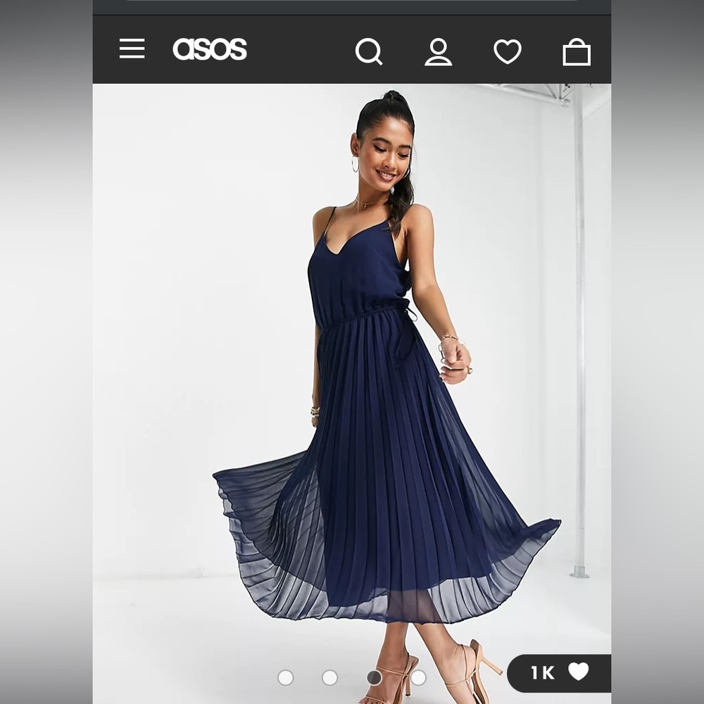 ASOS Navy Pleated Midi Dress